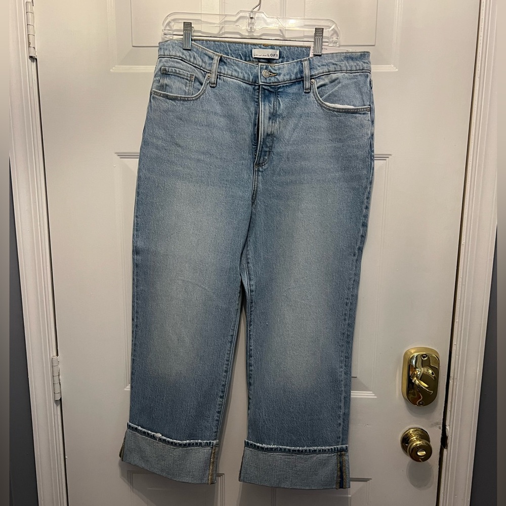 Loft Petite Wide leg high rise denim with wide cuff